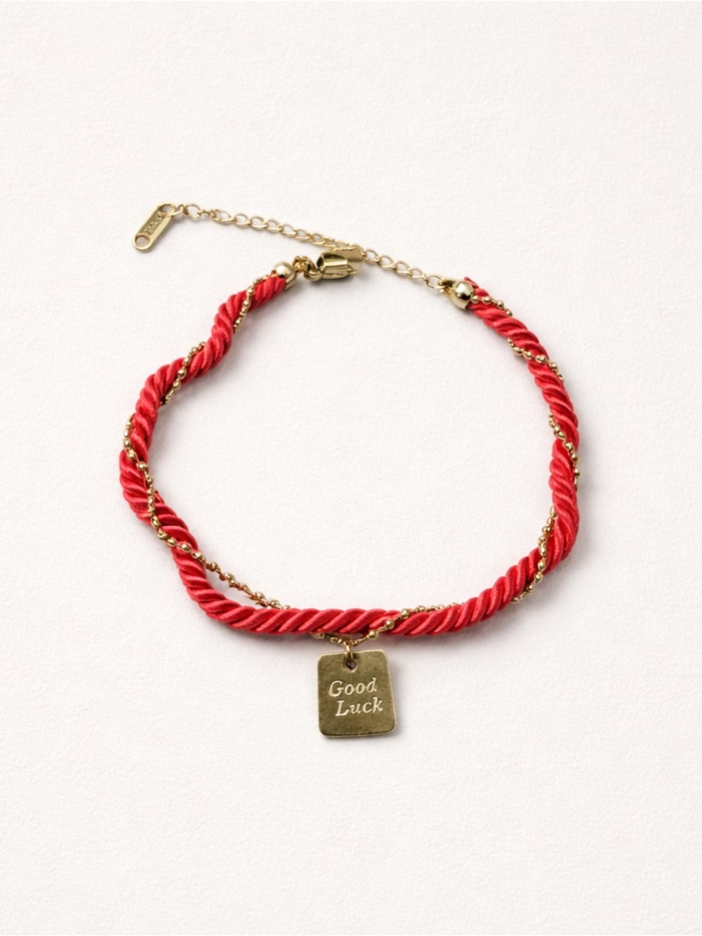 Good Luck Red Twisted Cord Bracelet with Gold Charm
